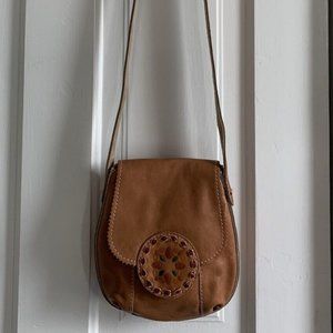Lucky Brand Del Mar Tan Leather Crossbody Saddle Bag Purse